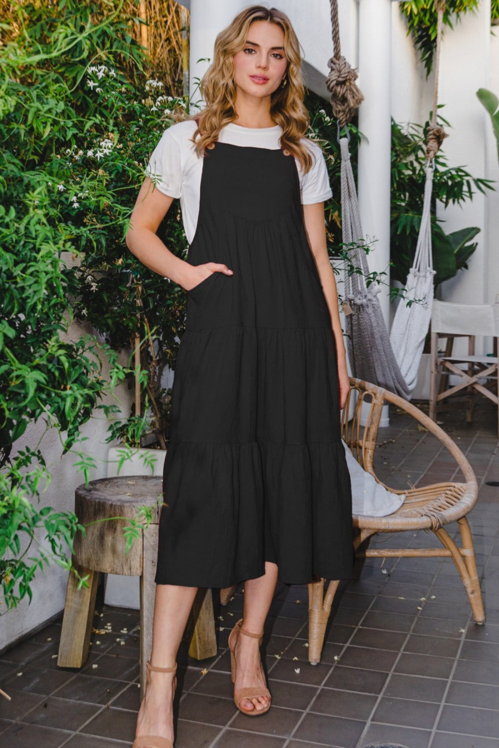 ODDI Full Size Sleeveless Tiered Midi Dress Orchid Unique 