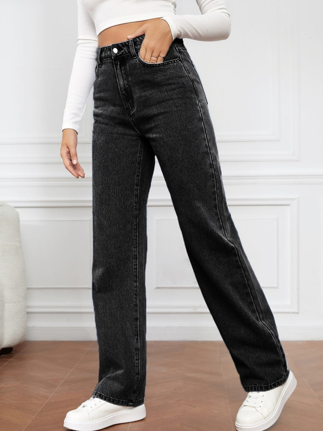 High Waist Straight Jeans Orchid Unique 