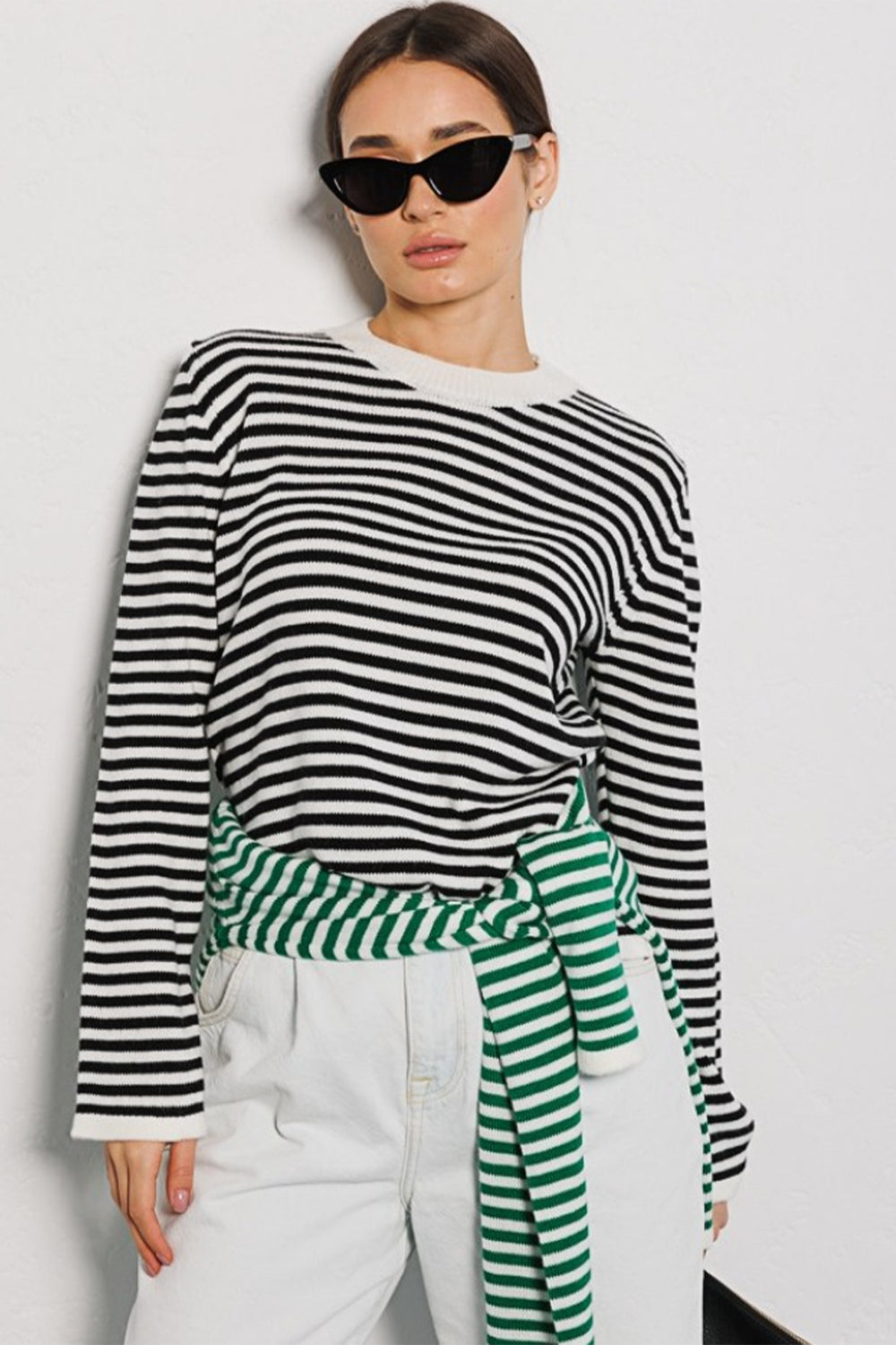 Striped Round Neck Long Sleeve Sweater Orchid Unique 