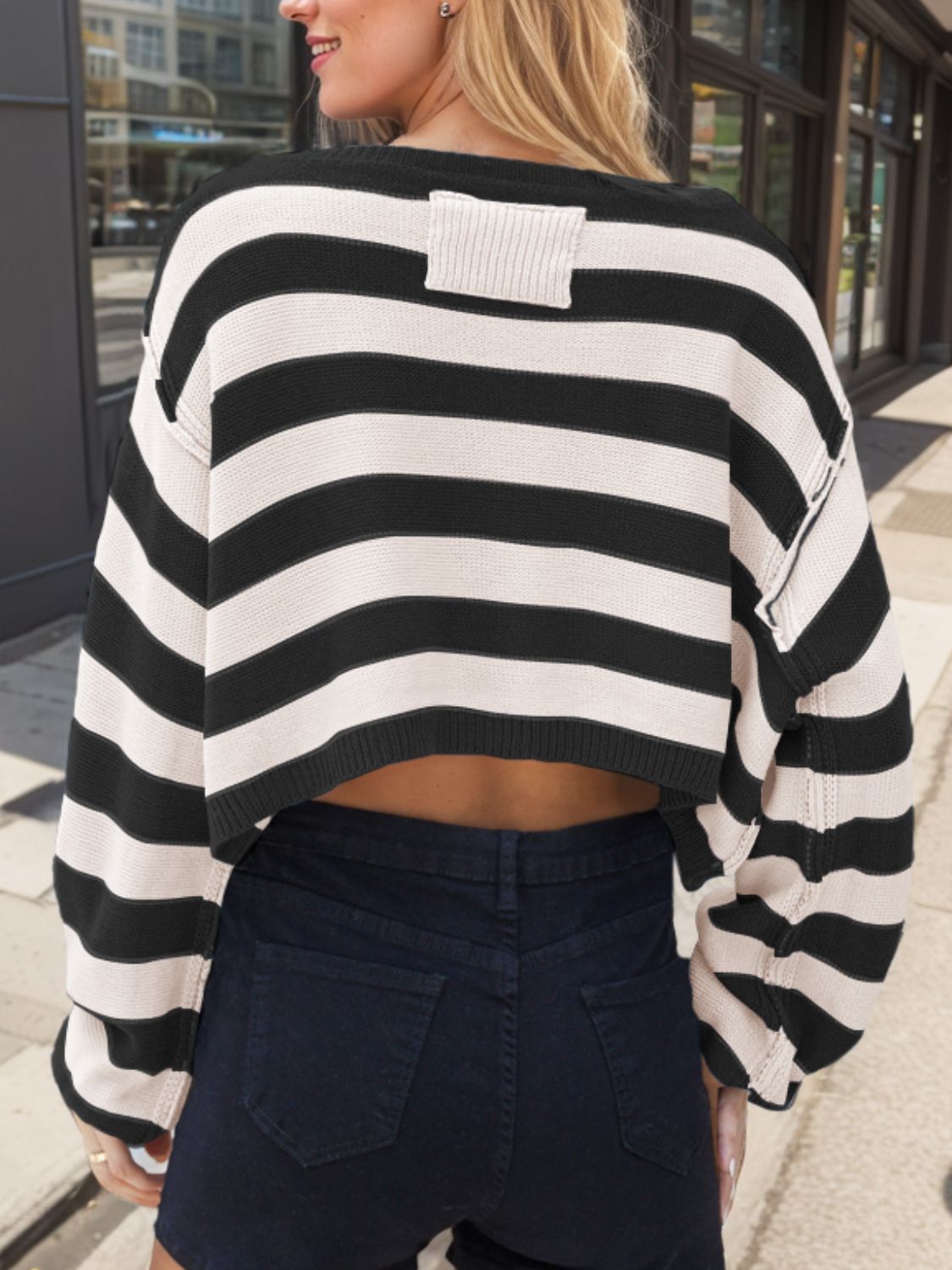 Striped Dropped Shoulder Long Sleeve Sweater Orchid Unique 