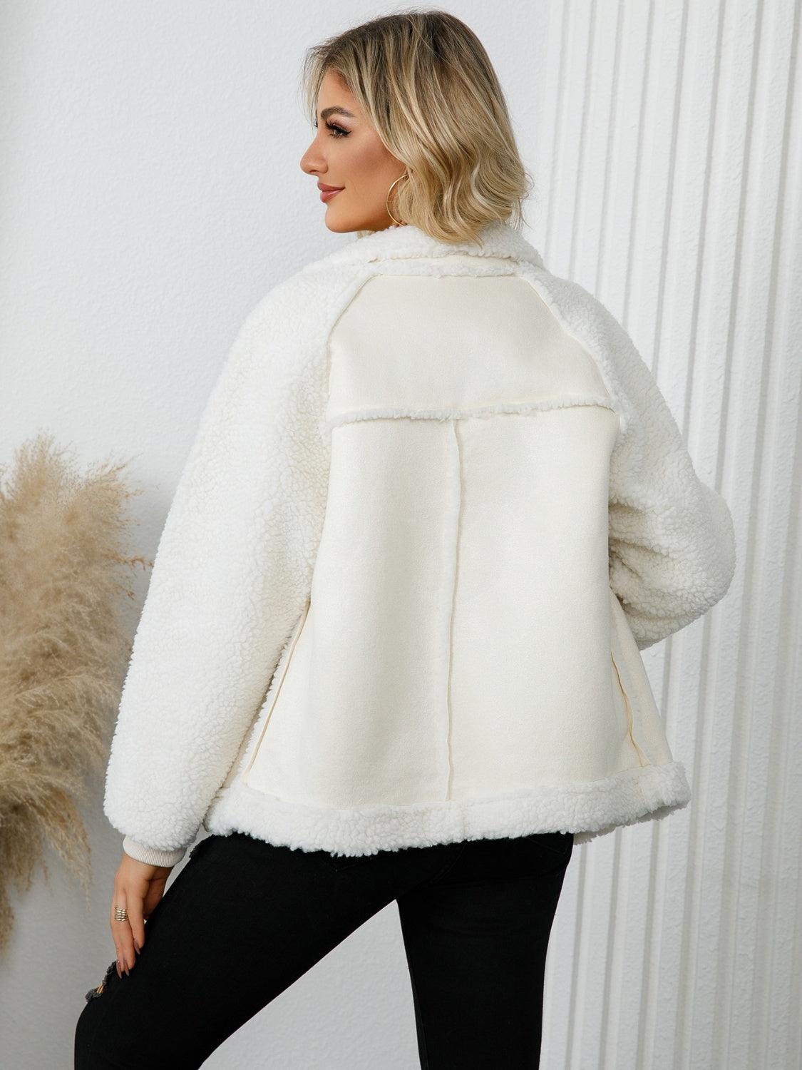 Pocketed Sherpa Zip Up Long Sleeve Jacket Orchid Unique 