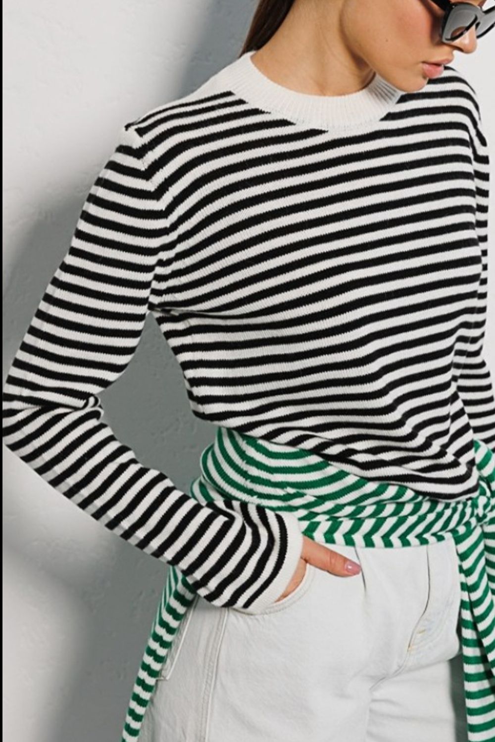 Striped Round Neck Long Sleeve Sweater Orchid Unique 