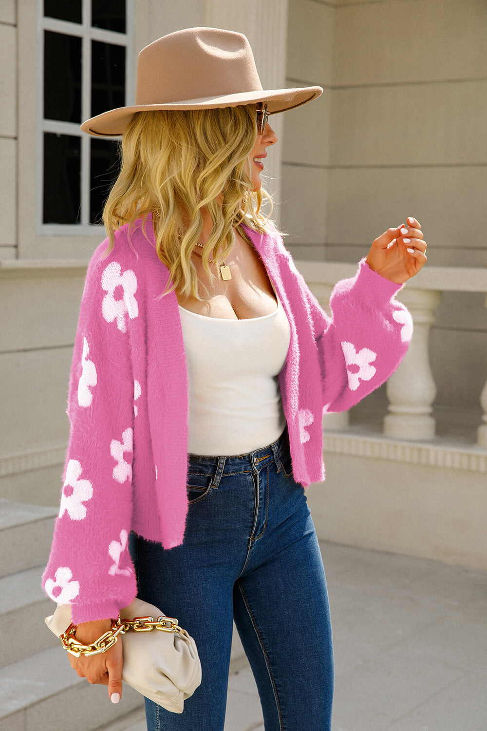 Angel Wings Floral Open Front Fuzzy Cardigan Orchid Unique 