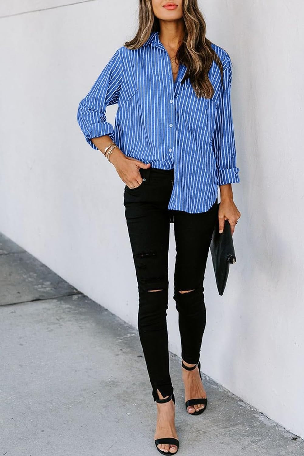 Striped Button Up Long Sleeve Shirt Orchid Unique 