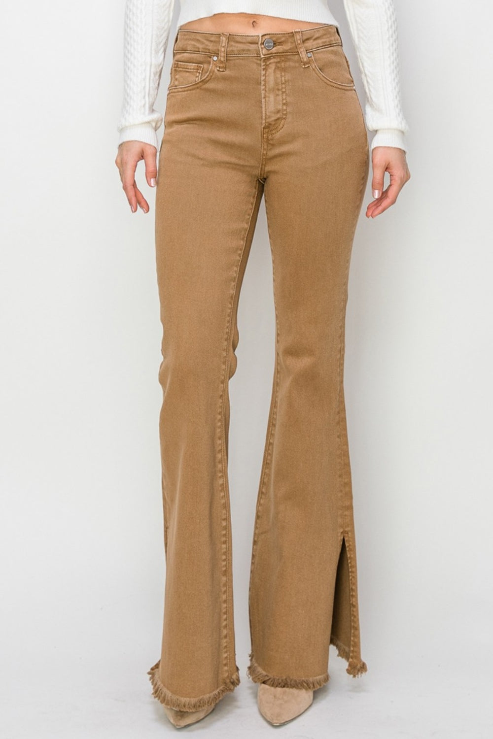 RISEN Bailey Full Size High Waist Side Slit Flare Jeans Orchid Unique 