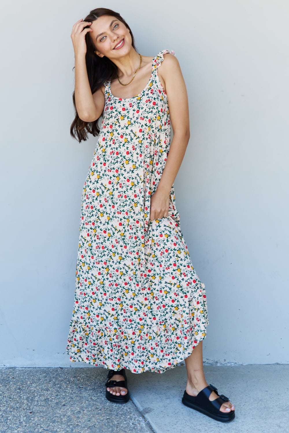 Doublju In The Garden Ruffle Floral Maxi Dress in Natural Rose Orchid Unique 