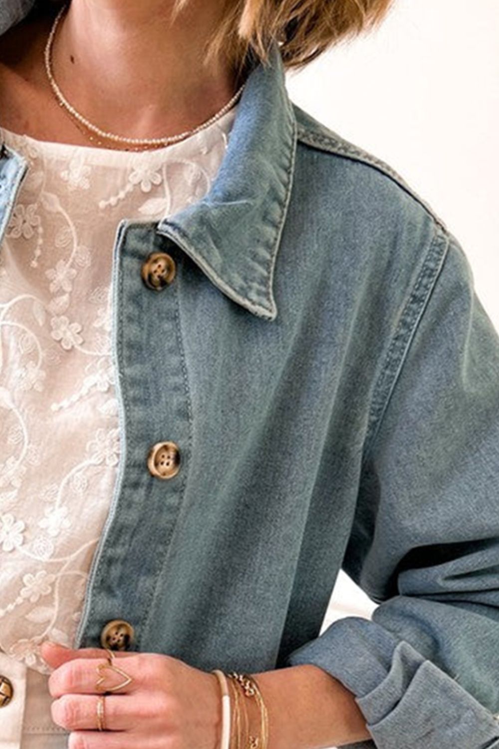 Pocketed Button Up Long Sleeve Denim Jacket Orchid Unique 