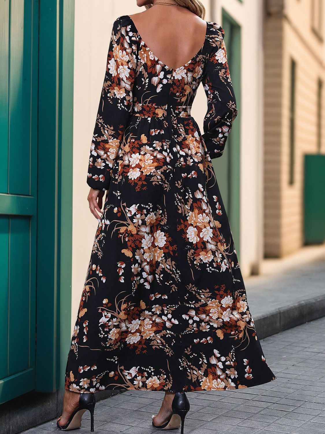 Slit Printed Surplice Long Sleeve Maxi Dress Orchid Unique 