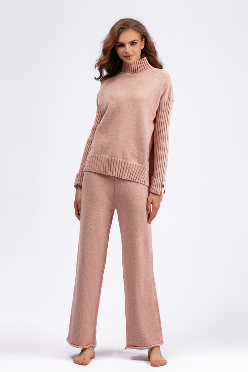 Basic Bae High- Low Turtleneck Long Sleeve Top and Pants Sweater Set Orchid Unique 