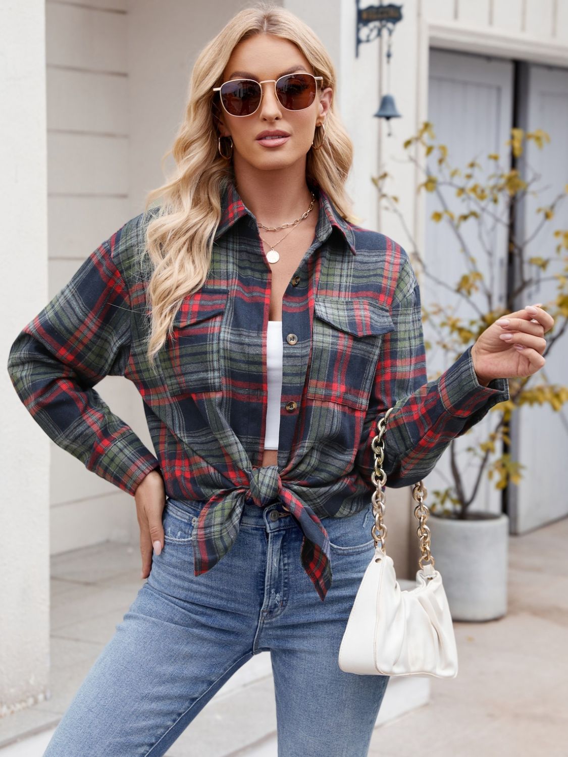 Plaid Button Up Long Sleeve Shirt Orchid Unique 