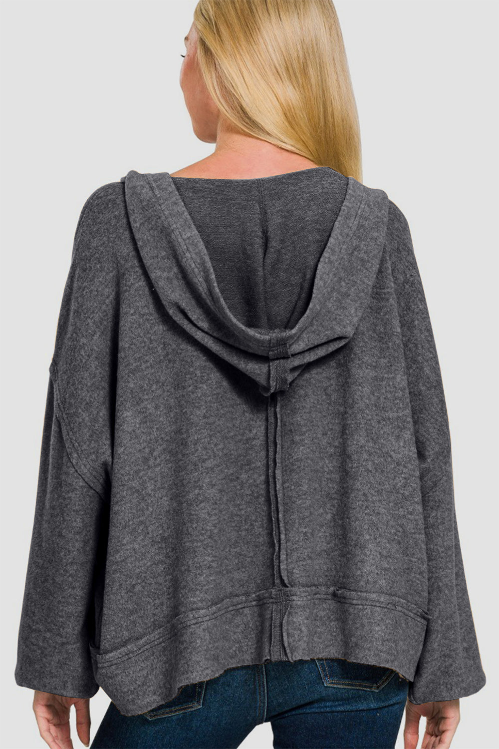 Zenana Brushed Hacci Exposed Seam Hoodie Orchid Unique 