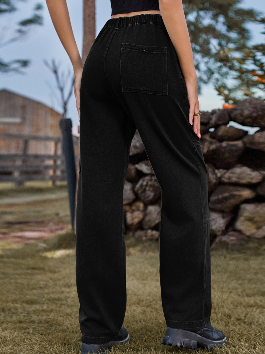 High Waist Cargo Straight Jeans Orchid Unique 