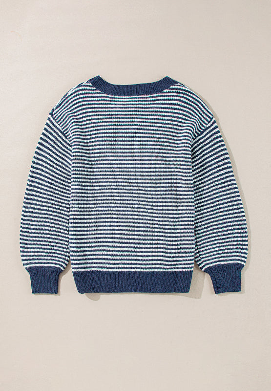 Striped Boat Neck Long Sleeve Sweater Orchid Unique 