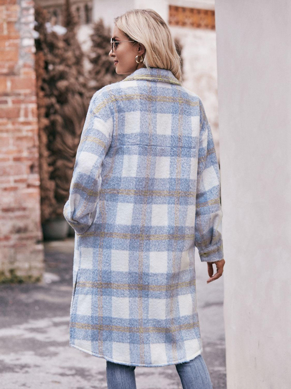 Mandy Plaid Dropped Shoulder Slit Coat Orchid Unique 