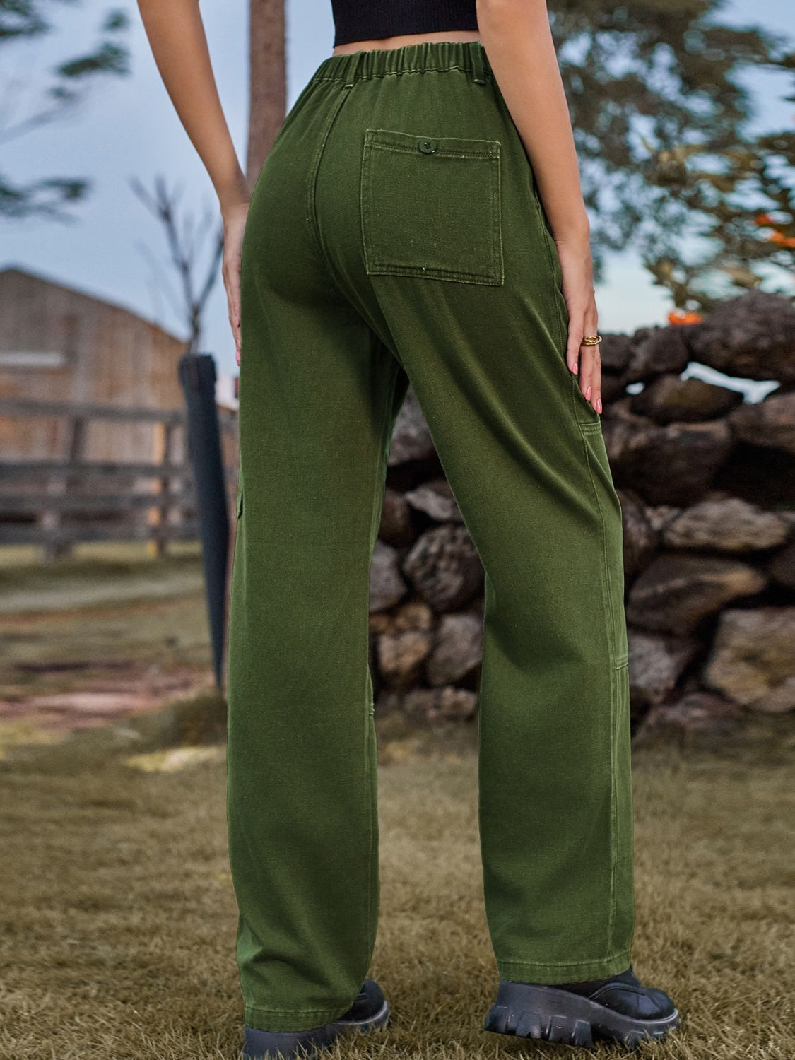 High Waist Cargo Straight Jeans Orchid Unique 