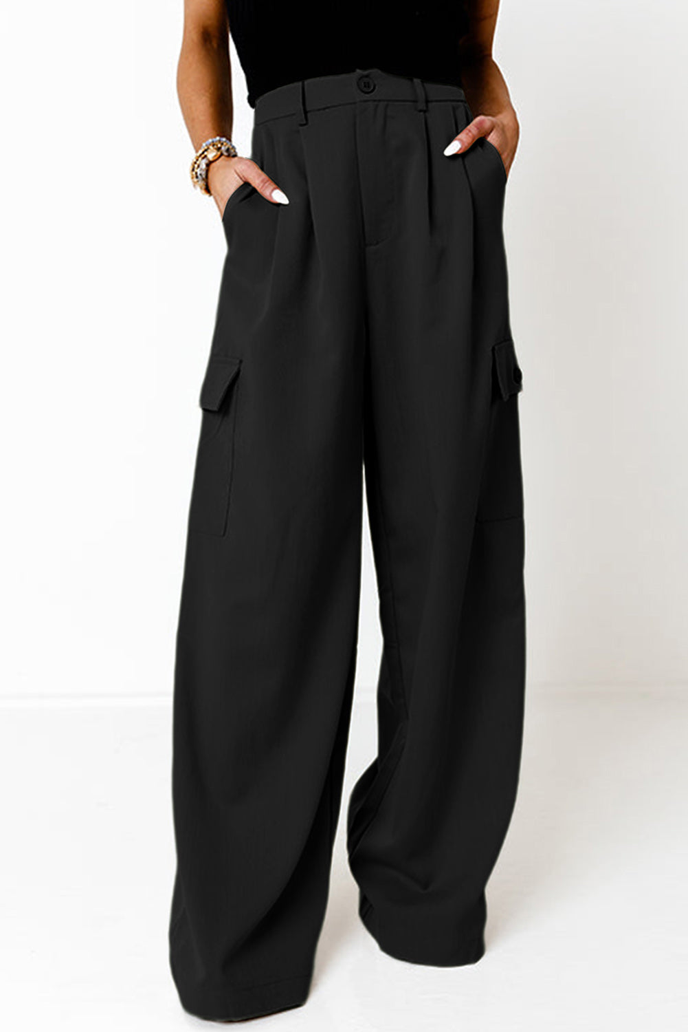 Ruched Wide Leg Pants with Pockets Orchid Unique 