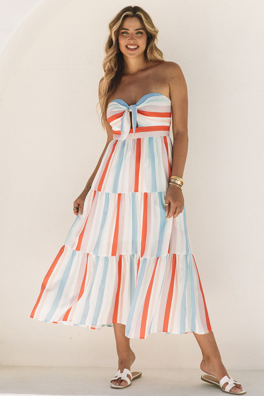 Striped Strapless Sweetheart Neck Dress Orchid Unique 