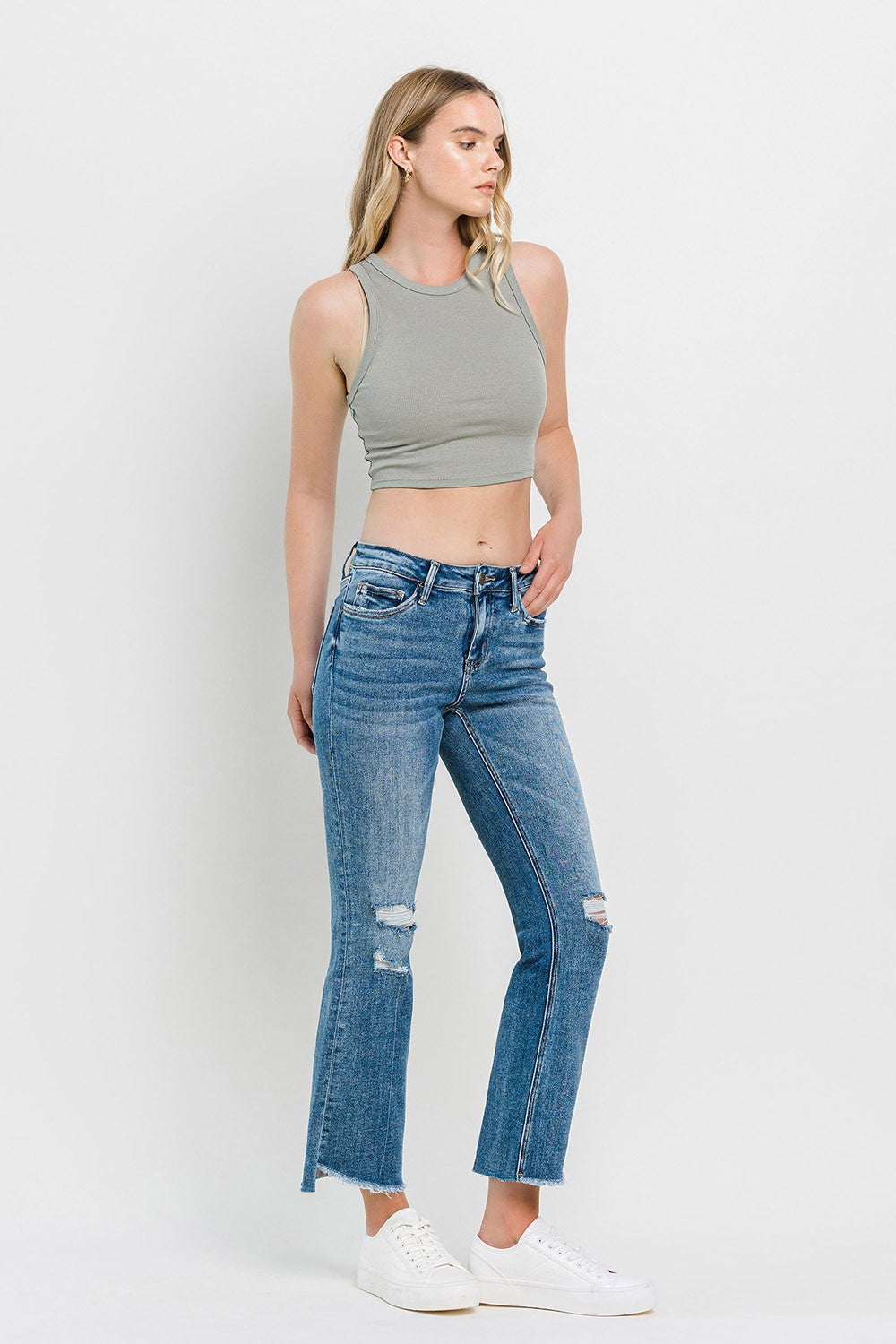 Vervet by Flying Monkey Full Size Mid Rise Distressed Cropped Flare Jeans Orchid Unique 