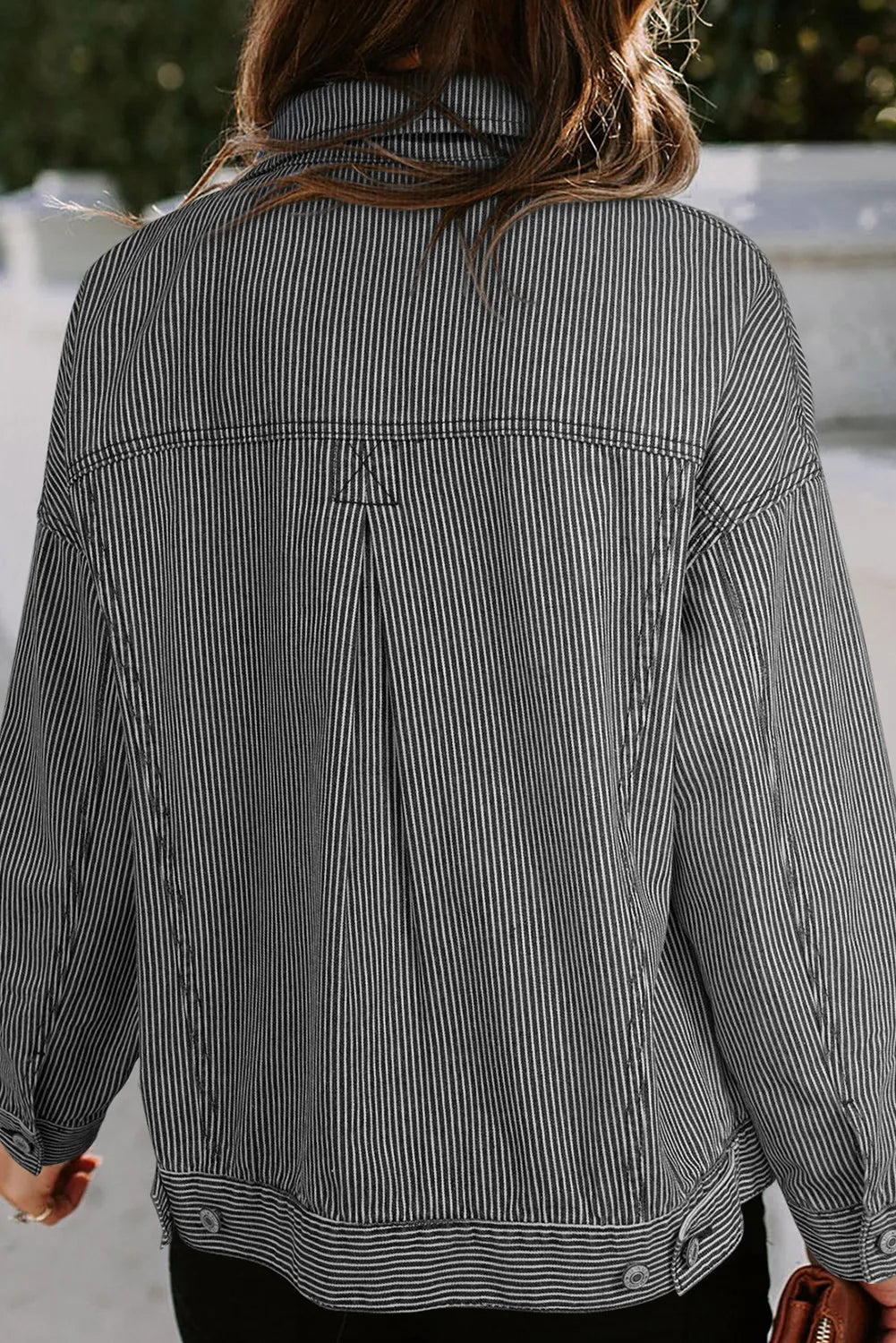 Striped Button Up Long Sleeve Denim Jacket Orchid Unique 