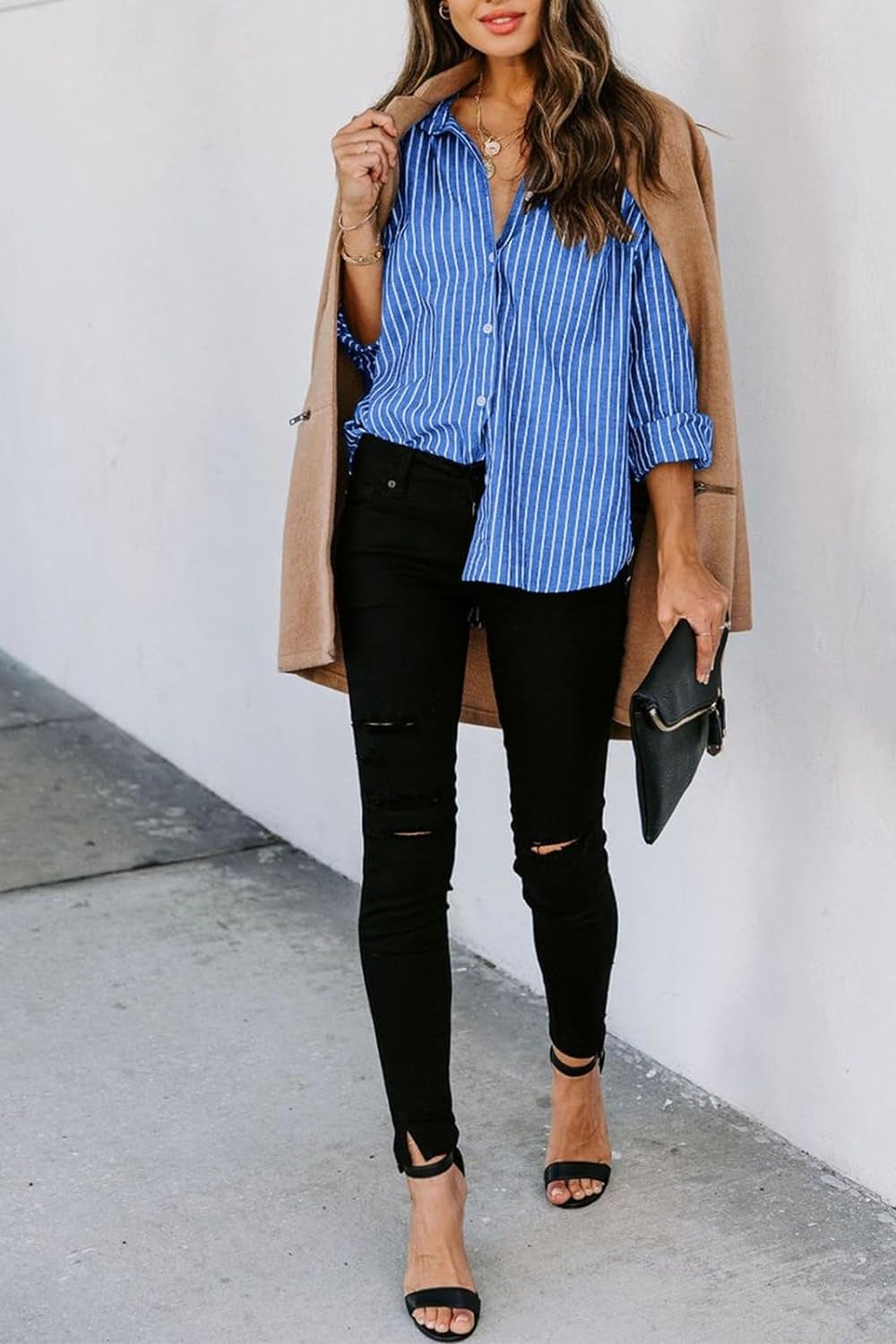 Striped Button Up Long Sleeve Shirt Orchid Unique 