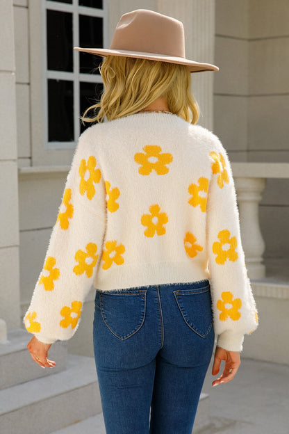 Angel Wings Floral Open Front Fuzzy Cardigan