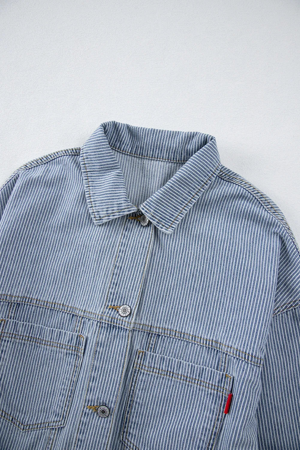 Striped Button Up Long Sleeve Denim Jacket Orchid Unique 