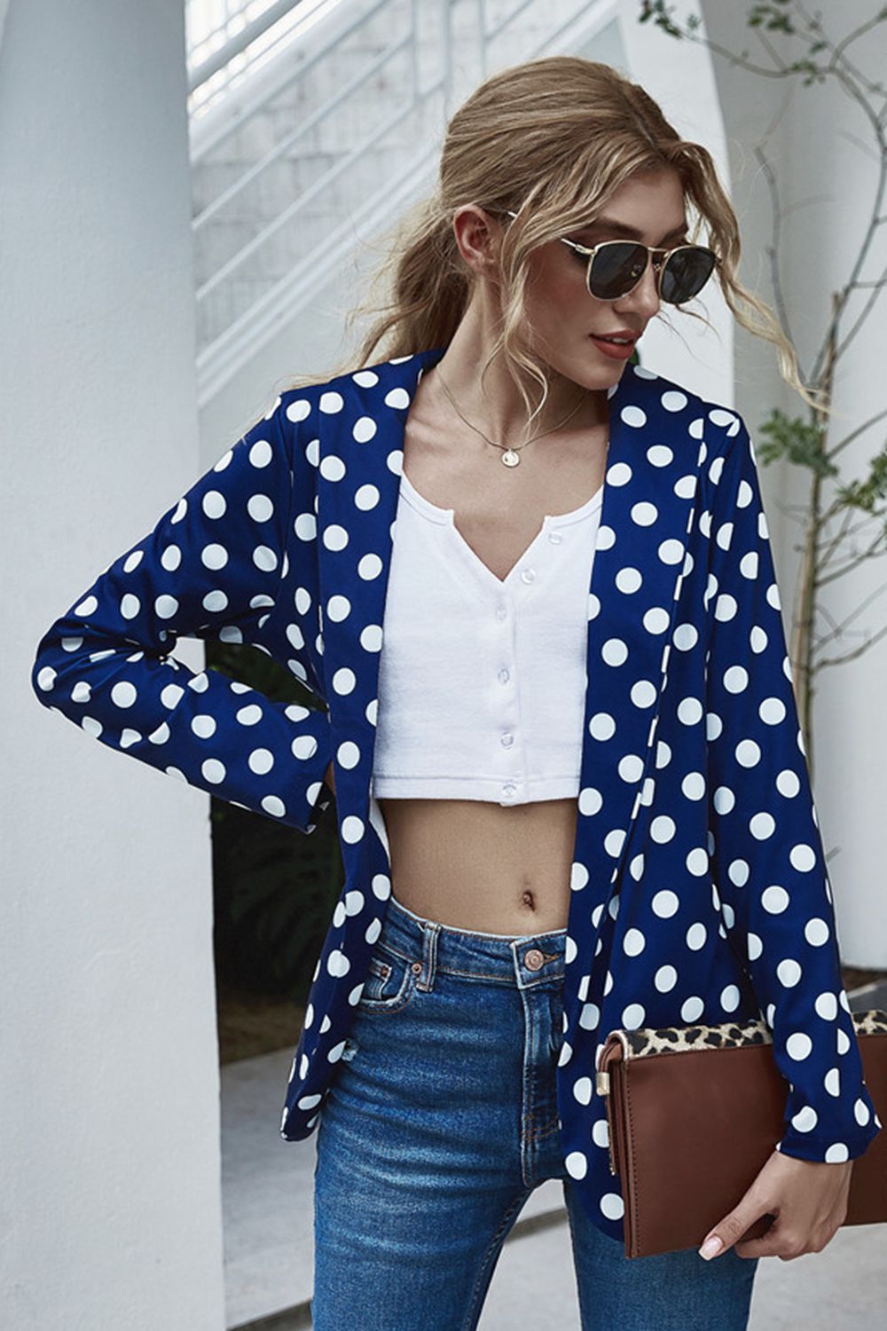 Polka Dot Long Sleeve Blazer Orchid Unique 