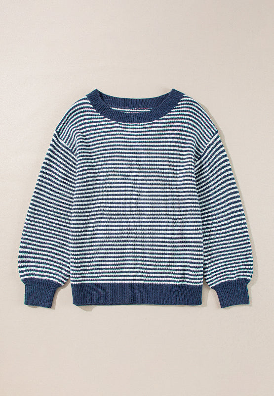 Striped Boat Neck Long Sleeve Sweater Orchid Unique 