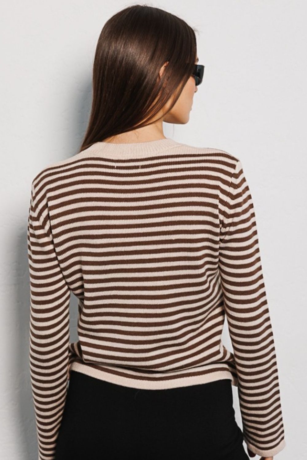 Striped Round Neck Long Sleeve Sweater Orchid Unique 