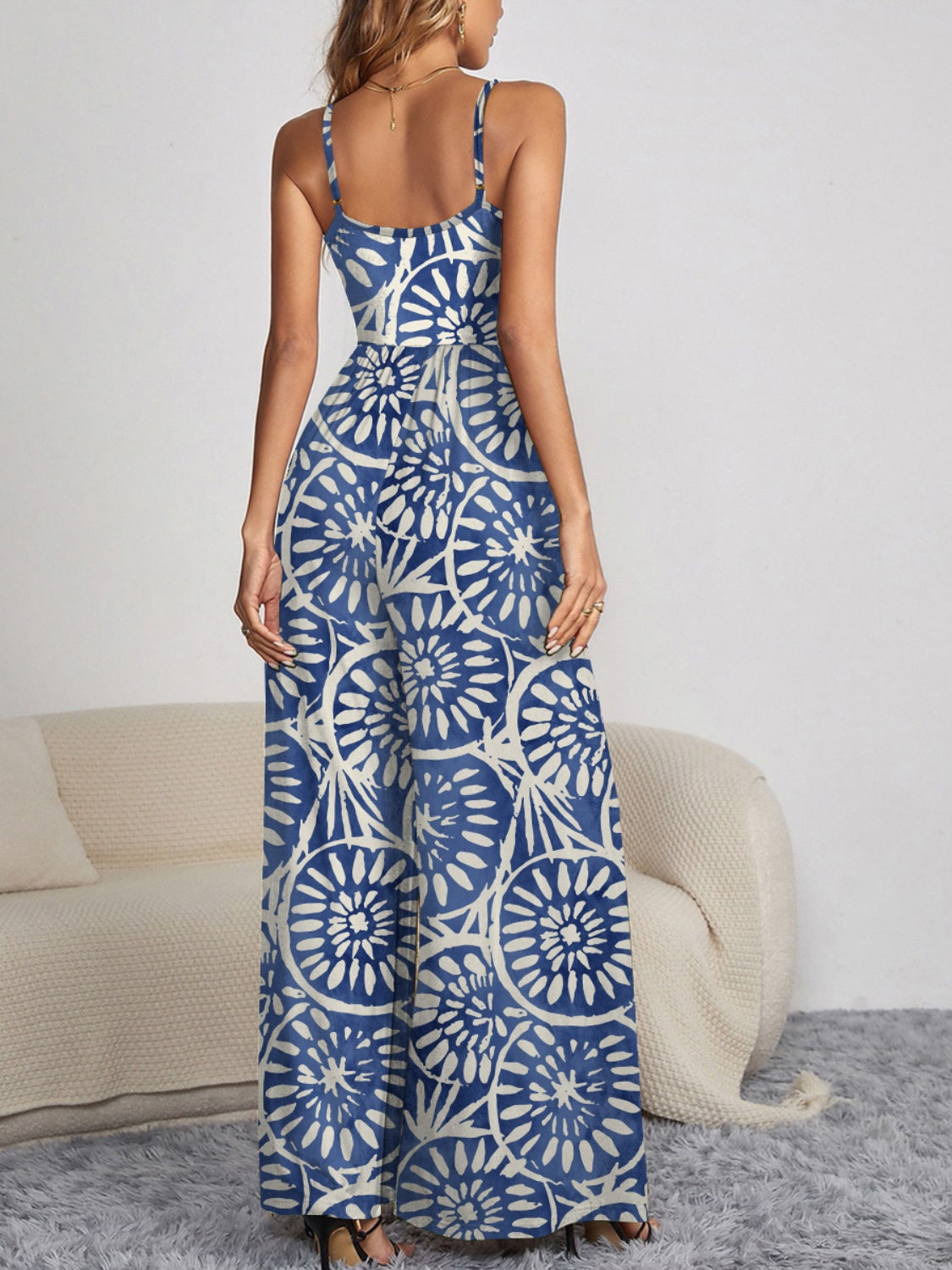 Decorative Button Spaghetti Strap Wide Leg Jumpsuit Orchid Unique 