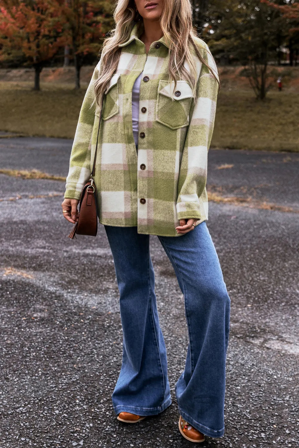 Plaid Button Up Long Sleeve Jacket Orchid Unique 