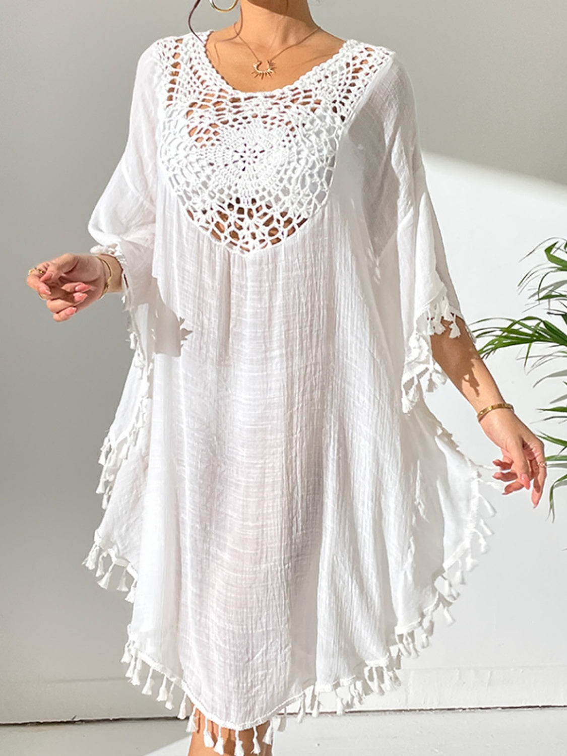 Tassel Cutout Scoop Neck Cover-Up Dress Orchid Unique 