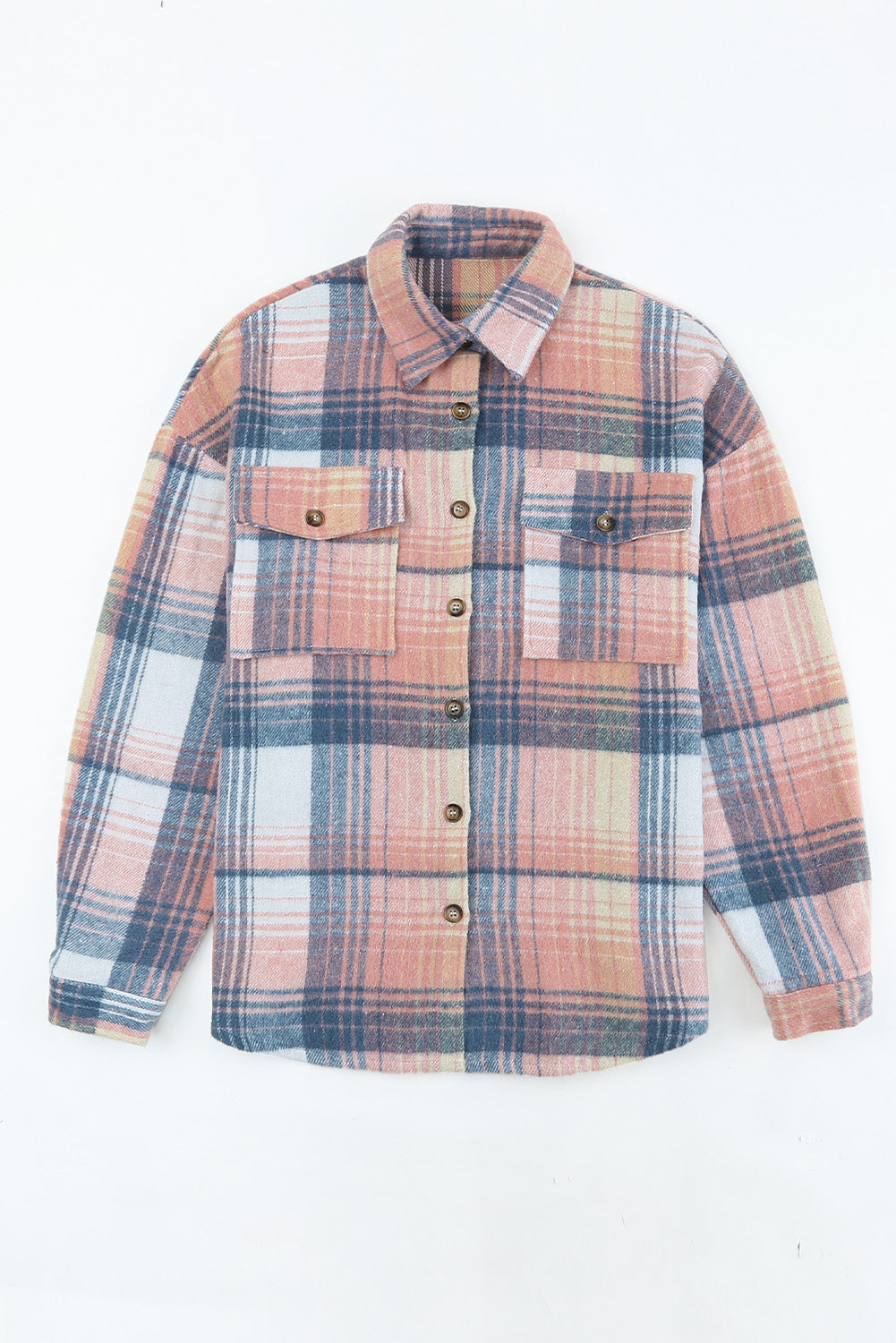 Double Take Plaid Dropped Shoulder Shacket Orchid Unique 