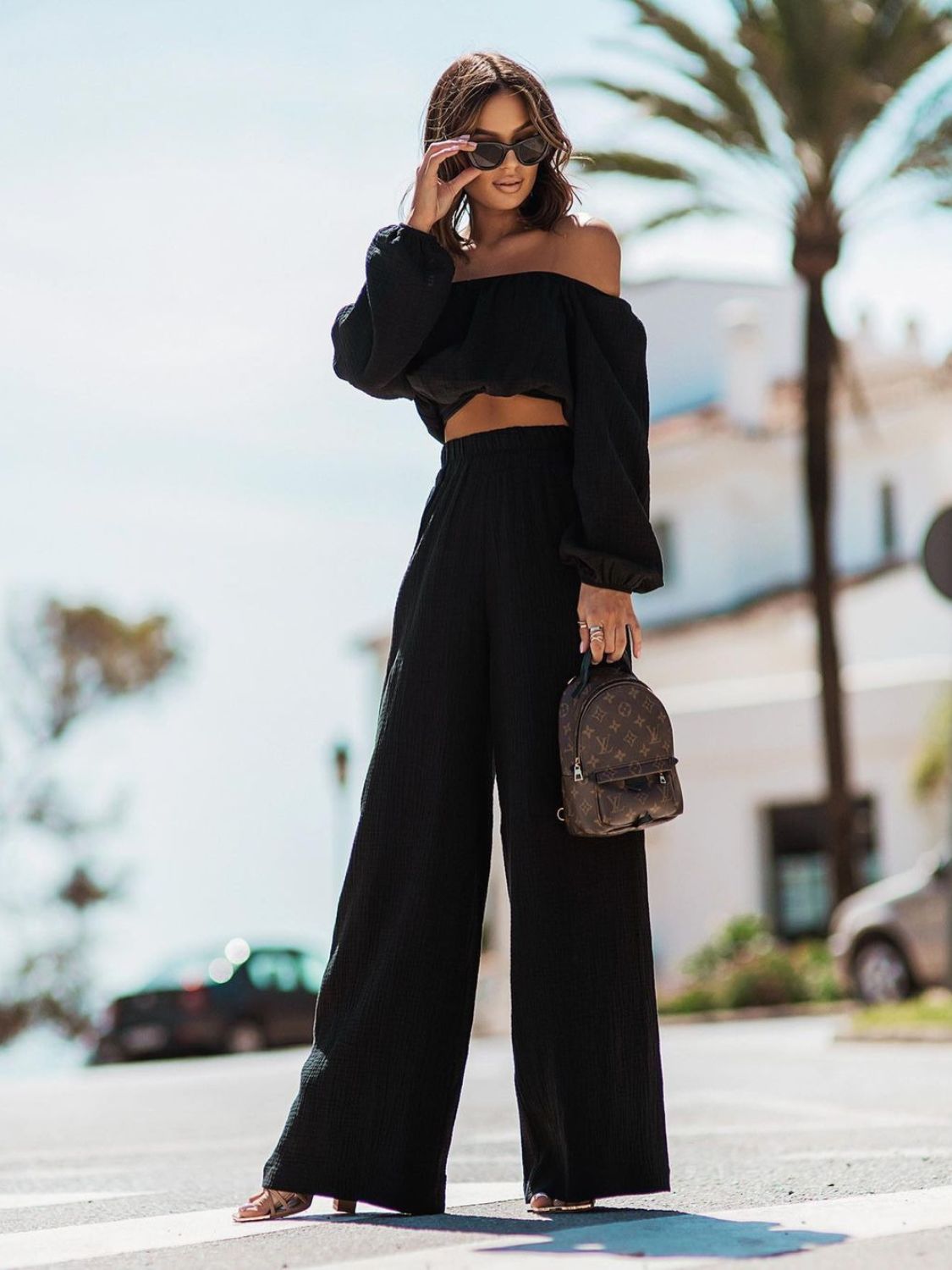 Off Shoulder Long Sleeve Top and Pants Set Orchid Unique 