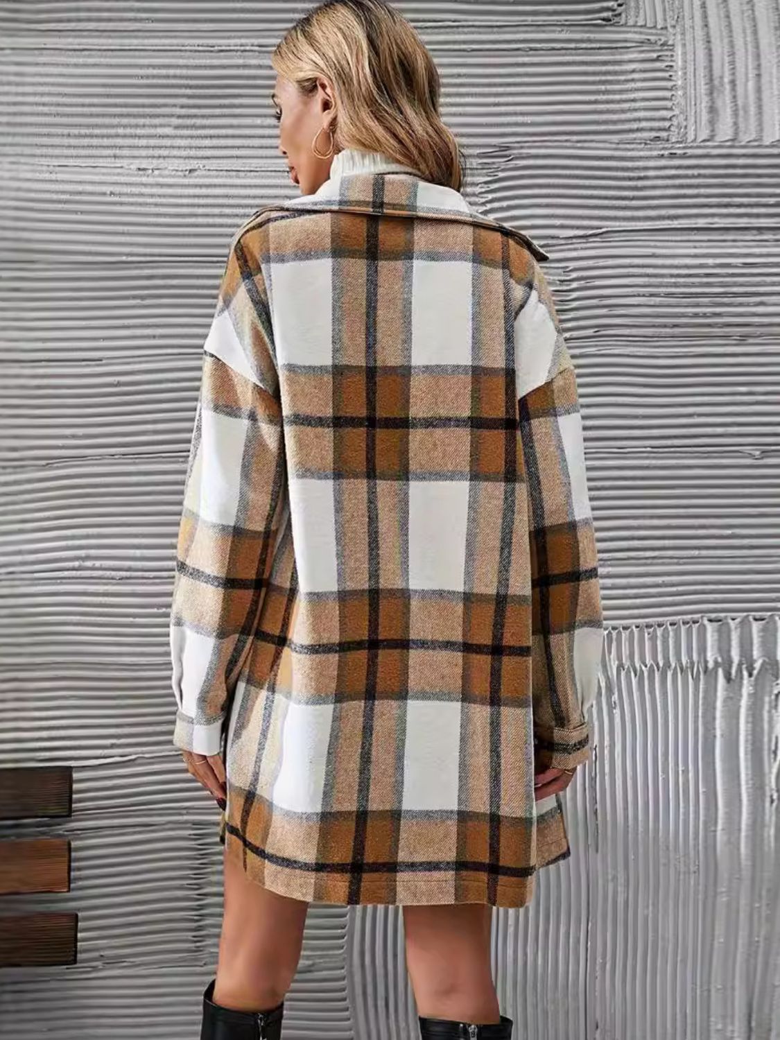 Plaid Button Up Long Sleeve Coat and Skirt Set Orchid Unique 