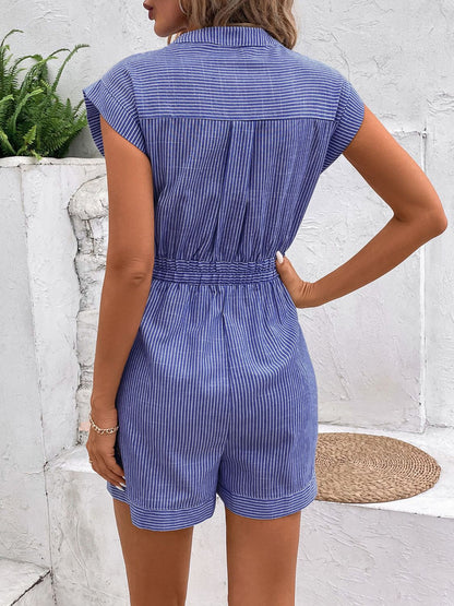 Casual Striped Romper with Notched Tie Wais