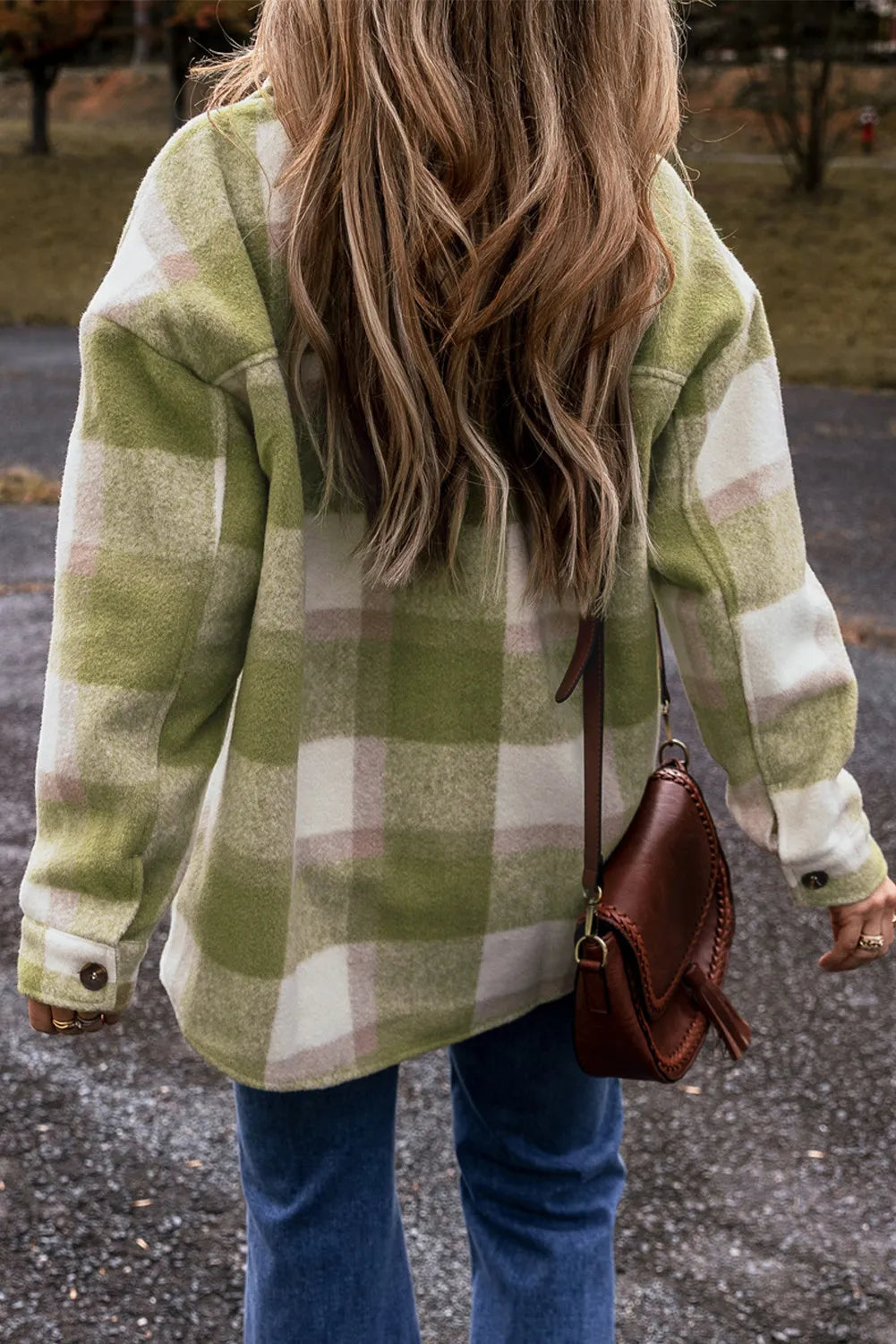 Plaid Button Up Long Sleeve Jacket Orchid Unique 