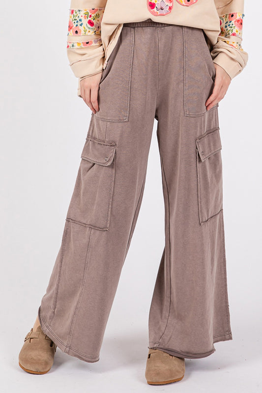 SAGE + FIG Knit Terry Mineral Wash Wide Leg Pants Orchid Unique 