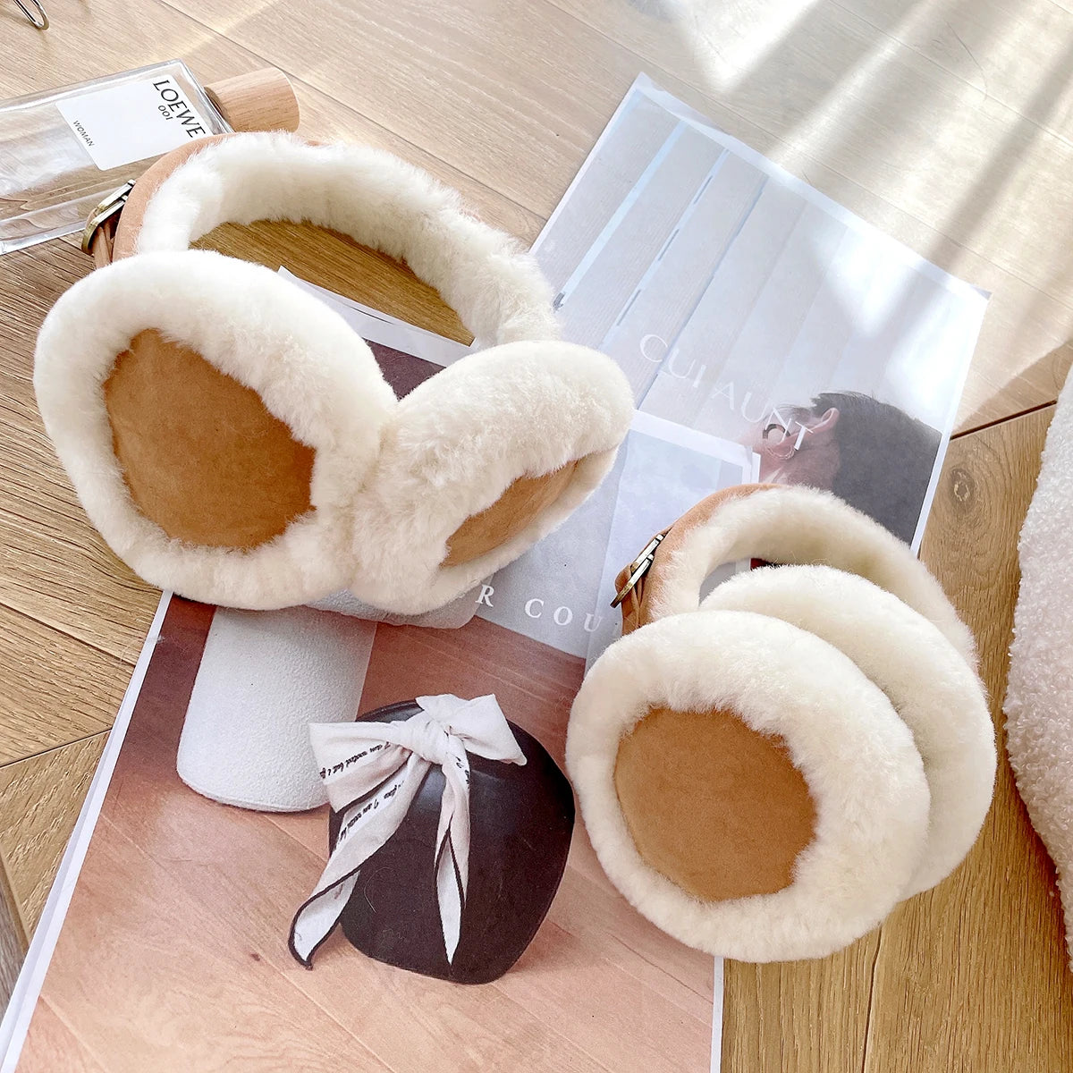 Natural Wool Ear Warmer Ear Muffs Orchid Unique 