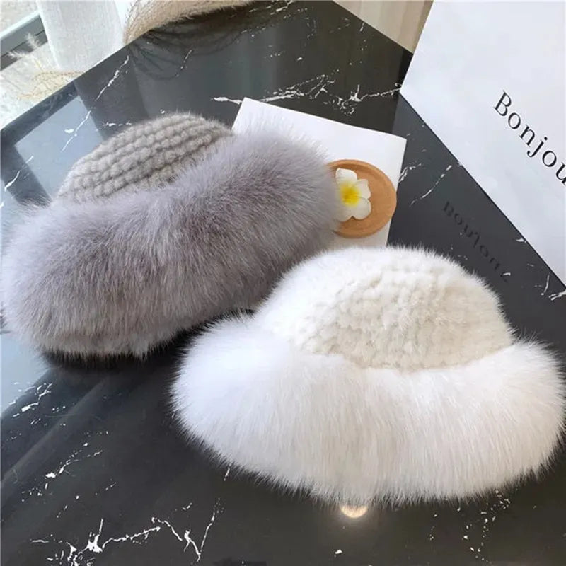 New Genuine Real Natural Knitted Mink Fur Hat Orchid Unique 