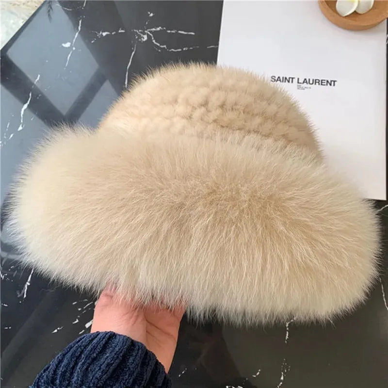 New Genuine Real Natural Knitted Mink Fur Hat Orchid Unique 