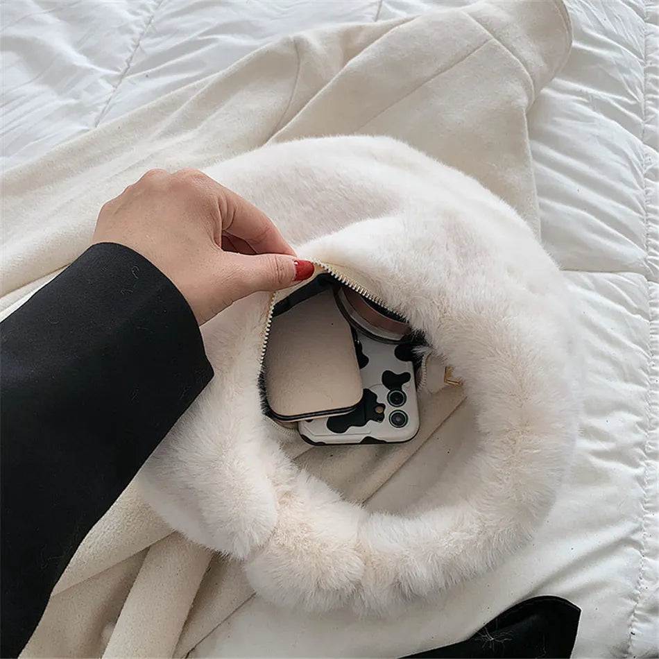 Luxury Fur Women's Small Half Moon Bag Orchid Unique 