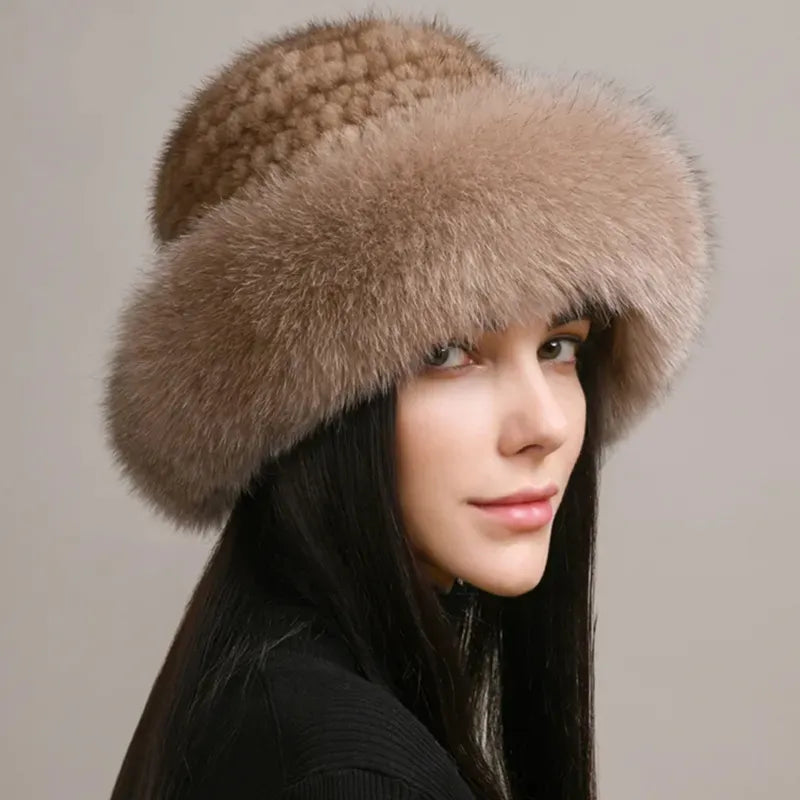 New Genuine Real Natural Knitted Mink Fur Hat Orchid Unique 