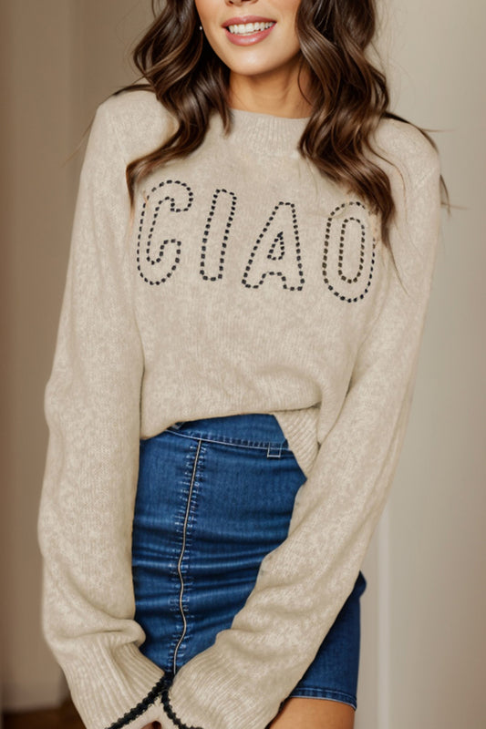 CIAO Round Neck Dropped Shoulder Sweater Orchid Unique 