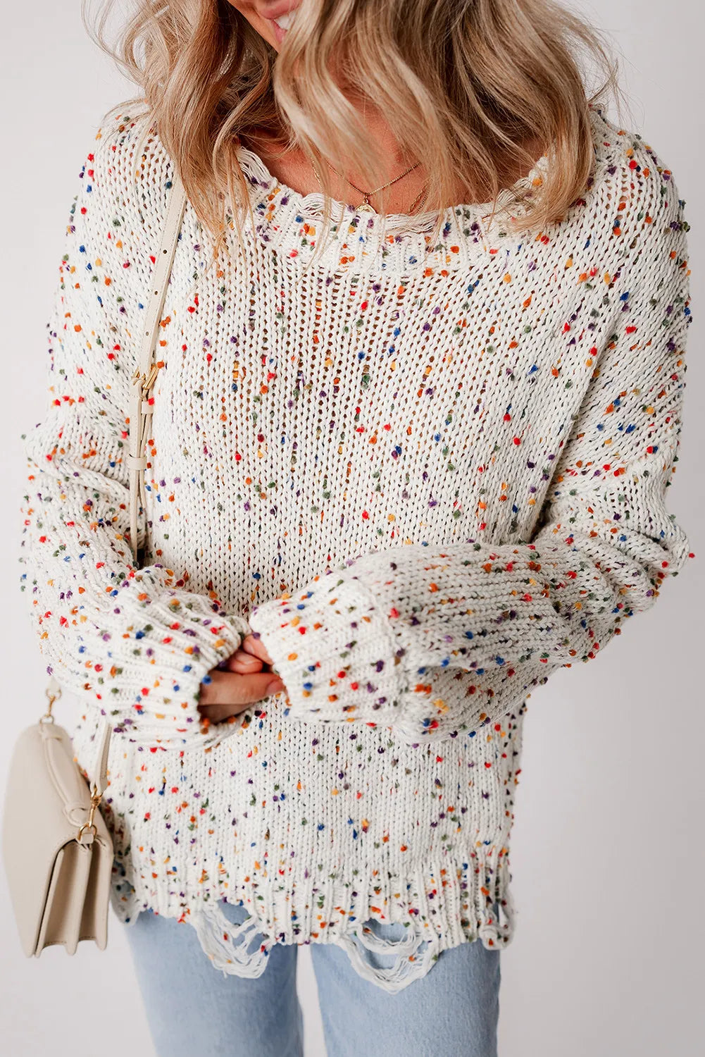 Confetti Round Neck Dropped Shoulder Sweater Orchid Unique 