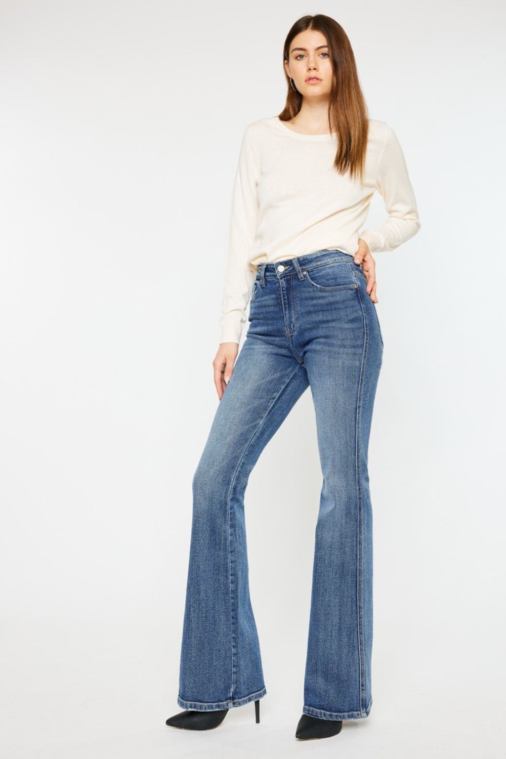 Kancan Cat's Whiskers High Waist Flare Jeans Orchid Unique 