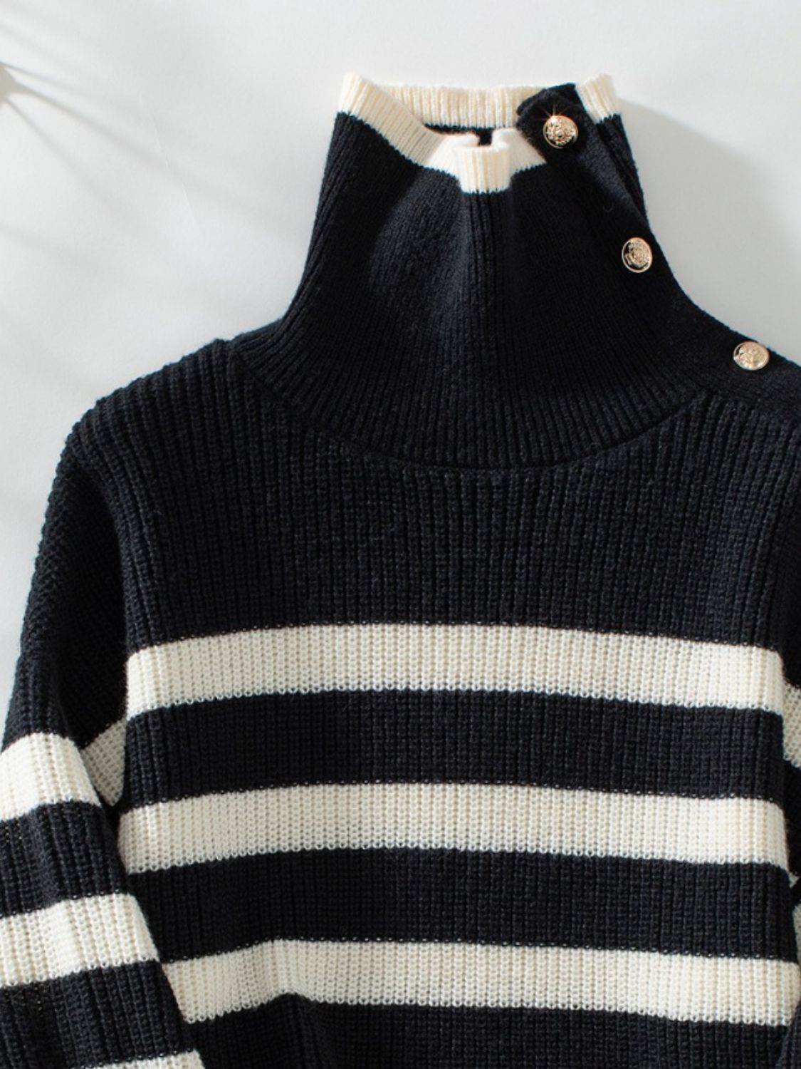 Buttoned Striped Long Sleeve Sweater Orchid Unique 