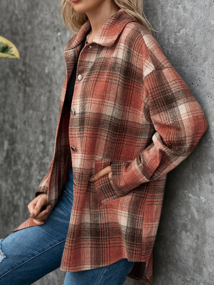 Plaid Button Up Long Sleeve Jacket