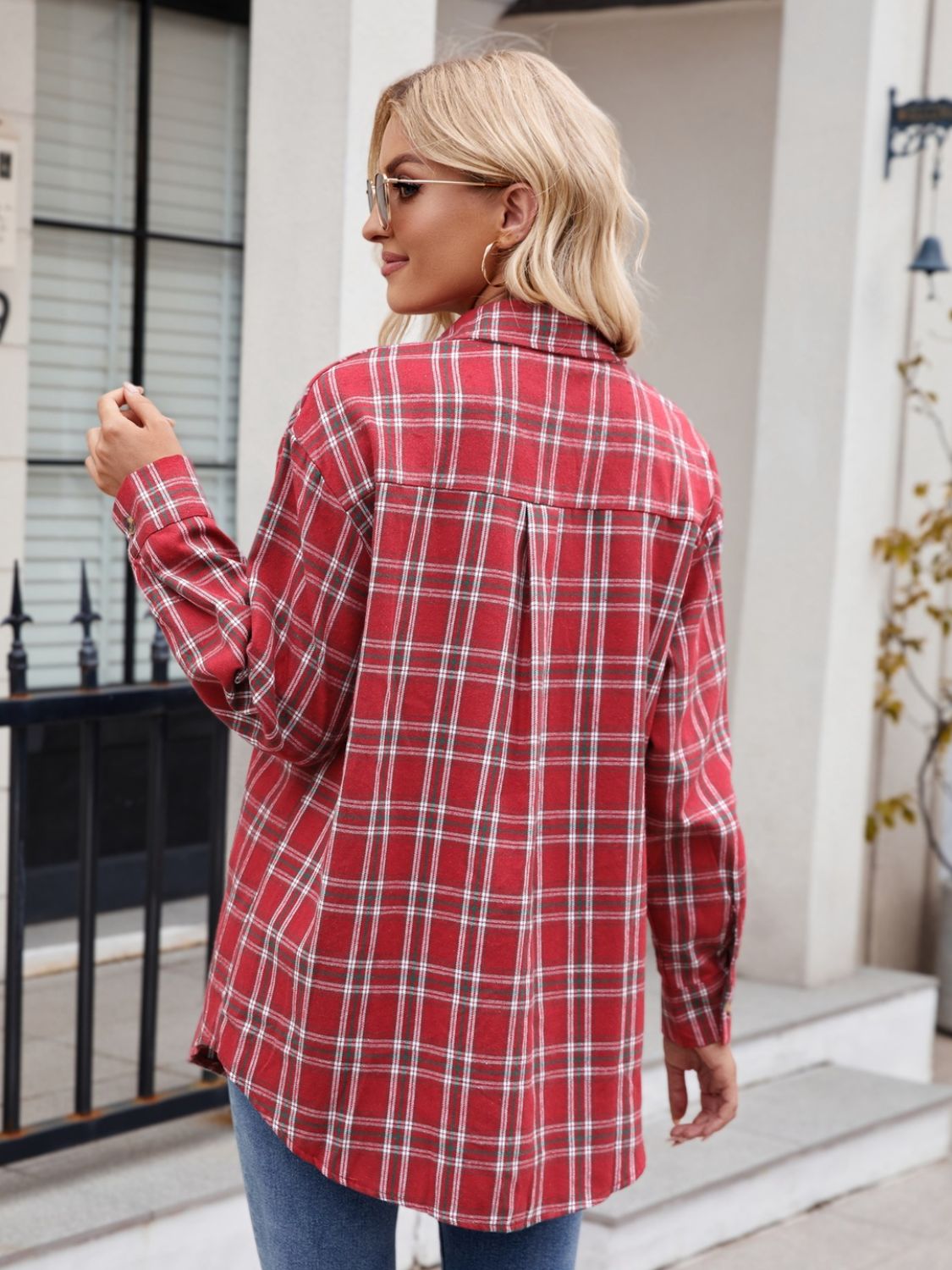 Plaid Button Up Long Sleeve Shirt Orchid Unique 