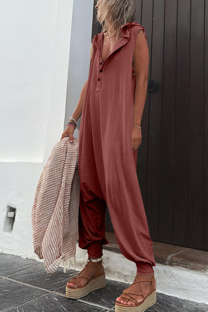 Full Size versatile Half Button Sleeveless Jumpsuit